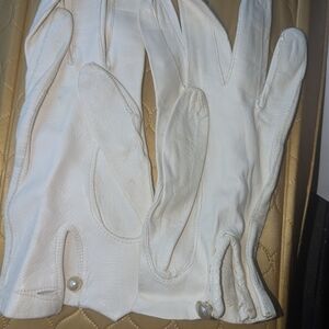 Stylish White Leather Gloves with Button Detail